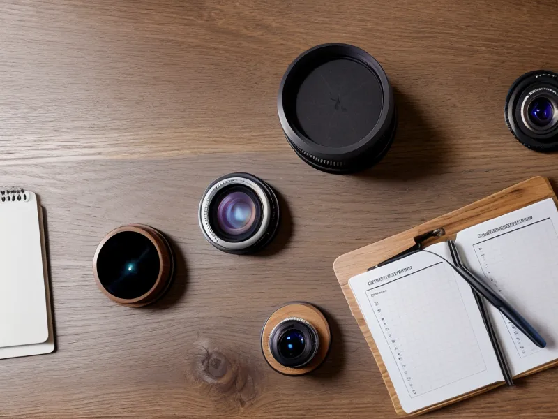 Checkliste für den Immobilienfotografie-Kurs neben Kamera-Zubehör auf einem Tisch