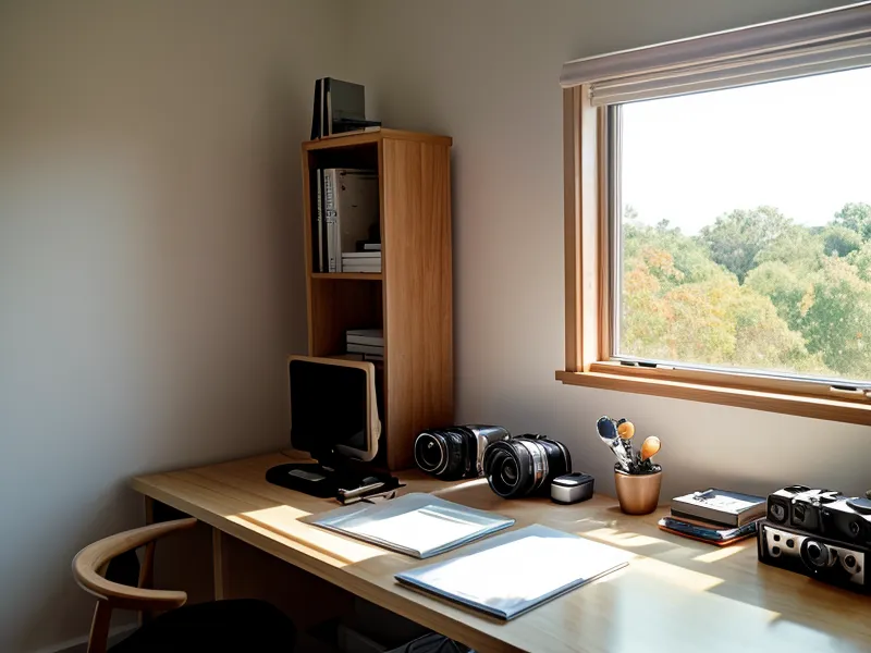 Sony Alpha 6400 Kamera auf einer Excel-Tabelle zur Kursverfolgung neben einem Immobilienfoto.